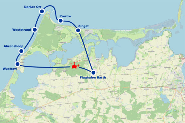 Hubschrauber Rundflug B Wustrow Ahrenshoop Weststrand Darßer Ort Prerow Zingst ab Flughafen Barth