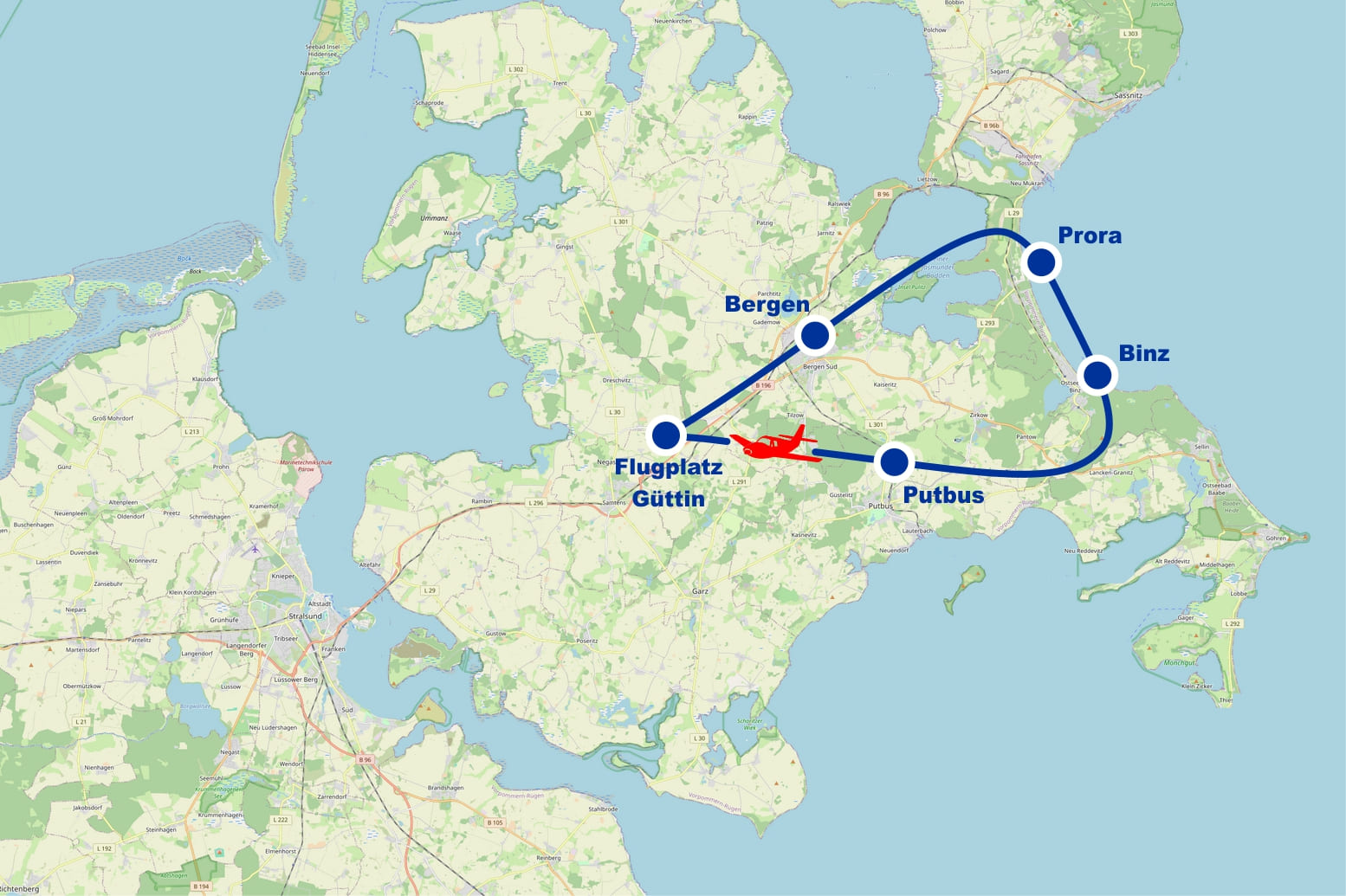 Rundflug 1 Bergen Prora Binz Putbus ab Flugplatz Güttin Rügen