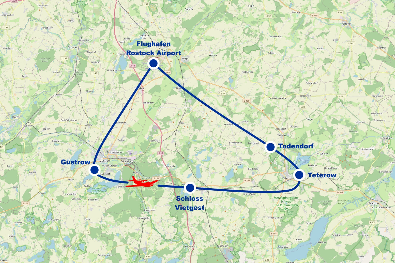 Rundflug 2 Mecklenburgische Schweiz Güstrow Schloss Vietgest Teterow Todendorf ab Flughafen Rostock Airport