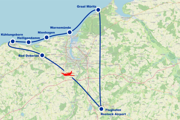 Rundflug 3 Bad Doberan Kühlungsborn Heiligendamm Nienhagen Warnemünde Graal Müritz ab Flughafen Rostock Airport