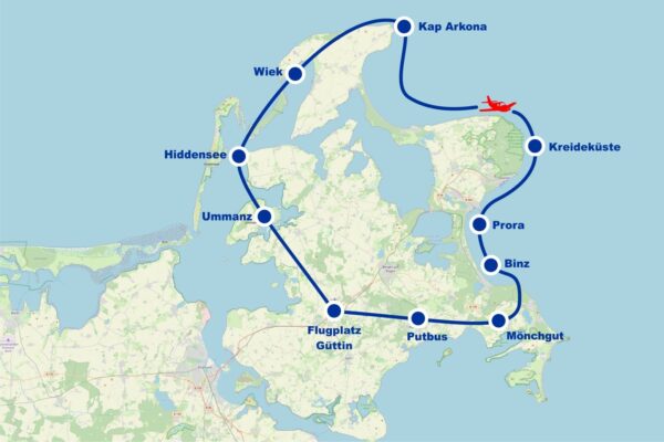 Rundflug 5 Hiddensee Ummanz Wiek Kap Arkona Glowe Kreideküste Prora Binz Putbus ab Flugplatz Güttin Rügen