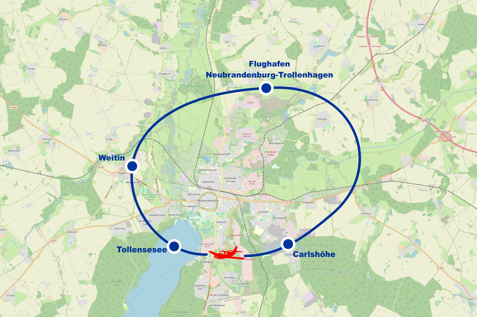 Rundflug A Weitin Tollensesee Carlshöhe ab Flughafen Neubrandenburg Trollenhagen