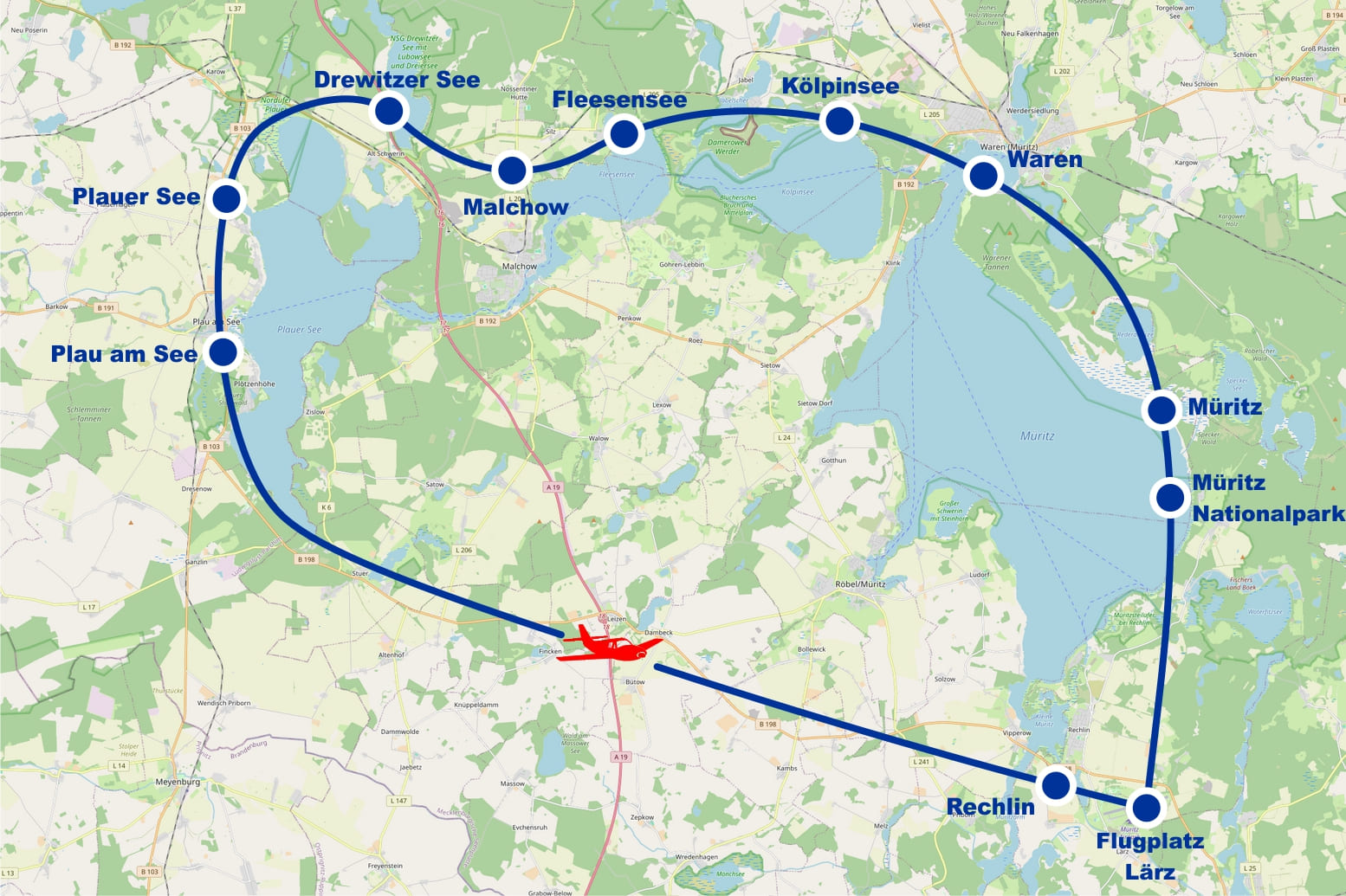 Rundflug C 5 Seen Rechlin Müritz Plauer See Drewitzer See Malchow Fleesensee Kölpinsee Waren ab Flugplatz Müritz Airpark Lärz