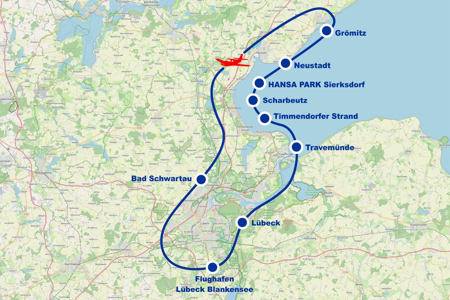 Rundflug D Travemünde Timmendorfer Strand Scharbeutz Hansa Park Sierksdorf Neustadt Grömitz ab Flughafen Lübeck