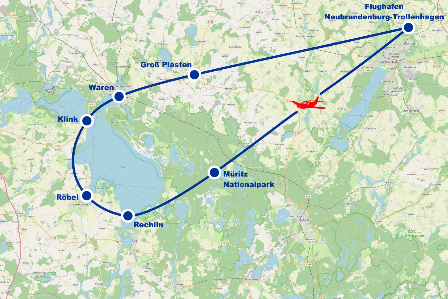 Rundflug E Müritz Waren Klink Röbel Rechlin Nationalpark ab Flughafen Neubrandenburg Trollenhagen