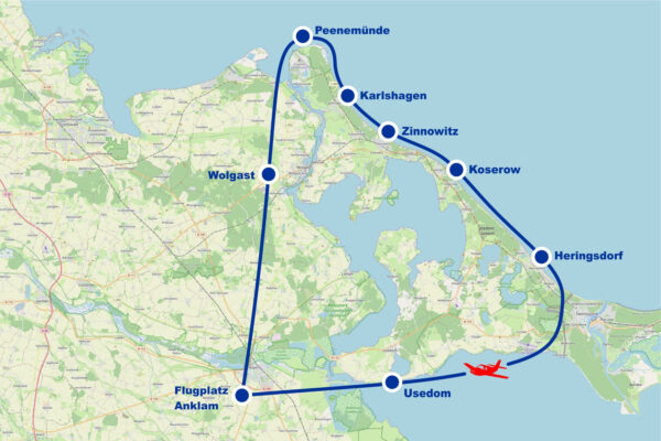 Rundflug E Usedom Peenemünde Kaiserbäder Heingsdorf Wolgast Karlshagen ab Flugplatz Anklam